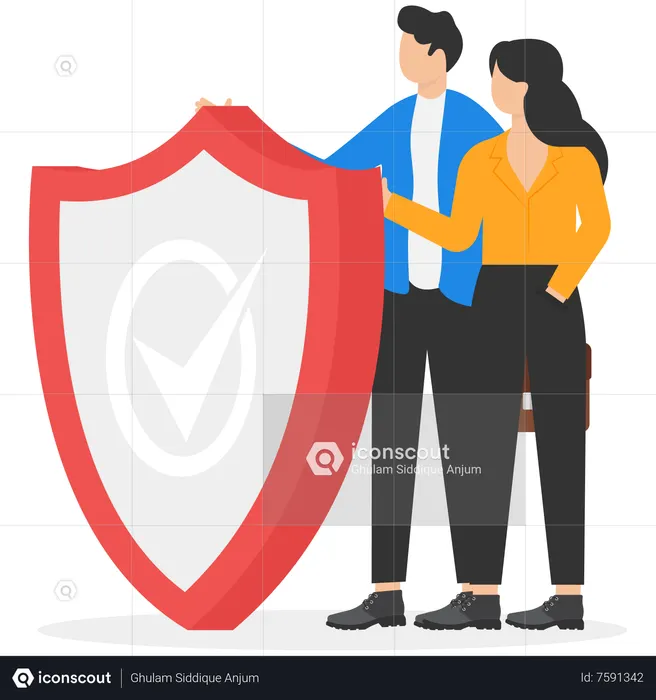 Program team and shield covering from attacks  Illustration