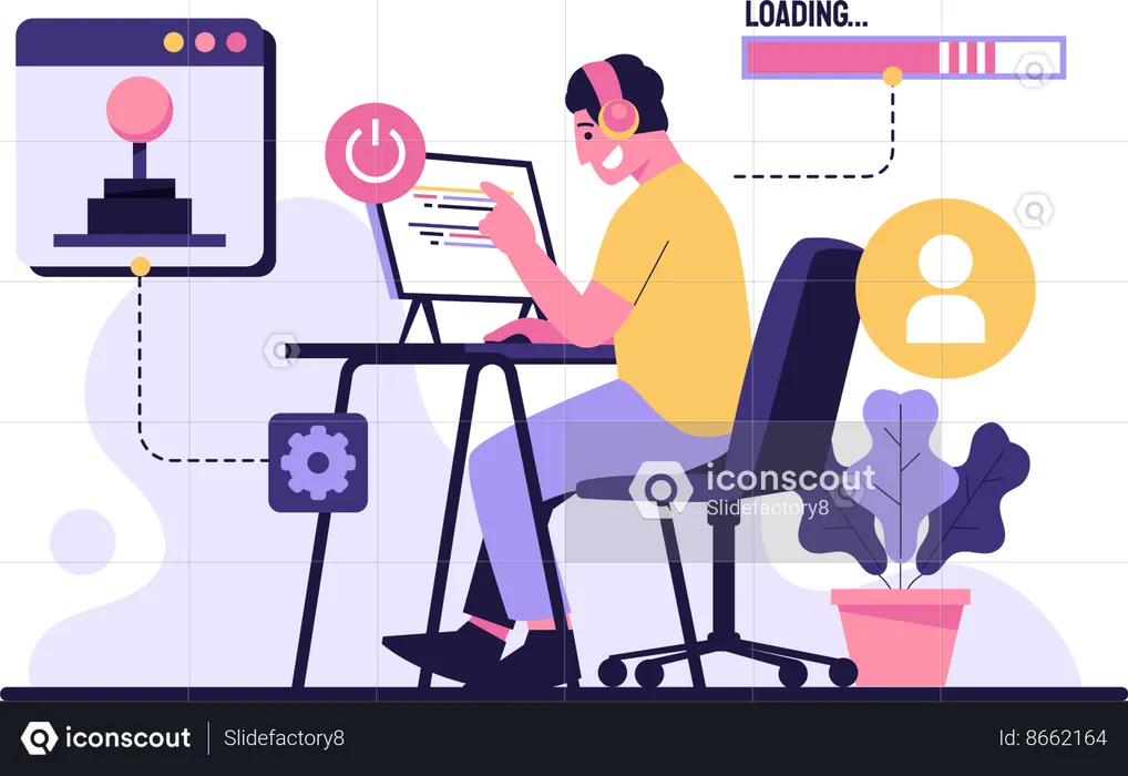 Programador haciendo juegos.  Ilustración