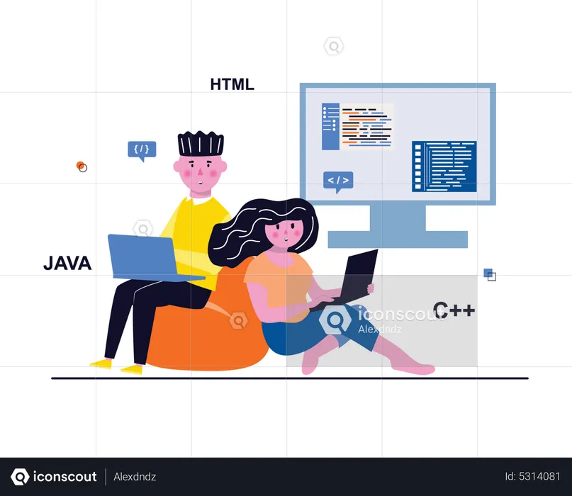 Programador de software trabajando juntos  Ilustración