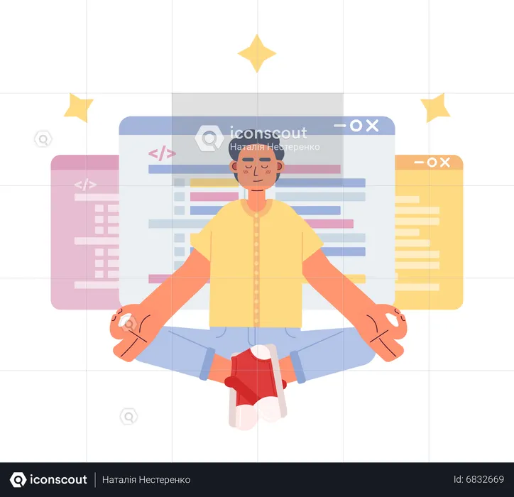 Programador masculino em pose de meditação  Ilustração