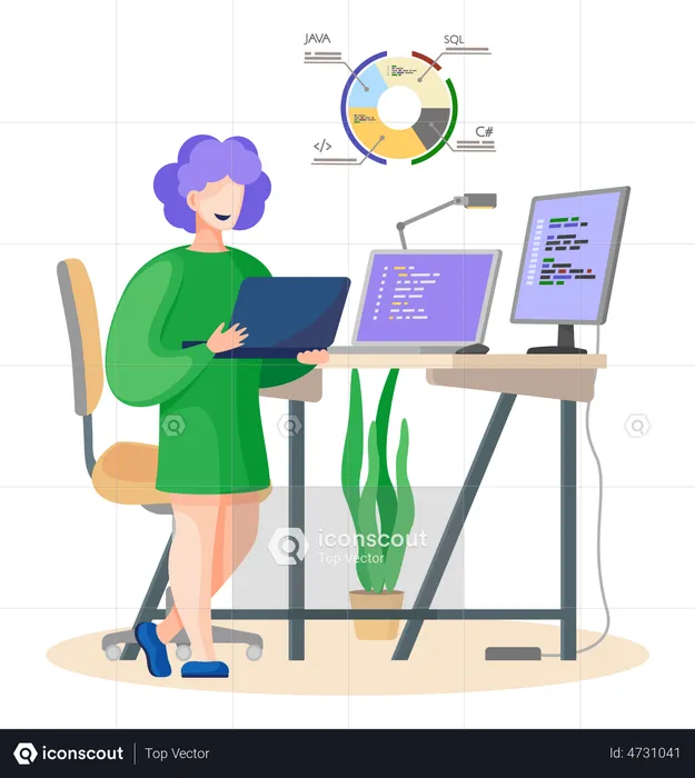 Programador profesional escribiendo código para probar software informático  Ilustración