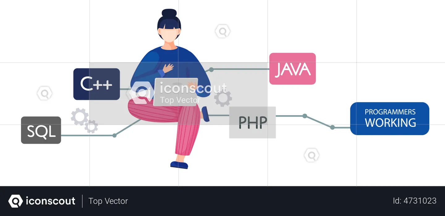 Programador trabalhando em desenvolvimento web  Ilustração
