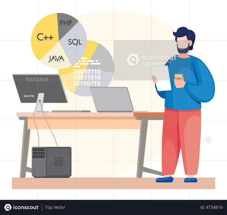 Programador trabalhando no desenvolvimento  Ilustração