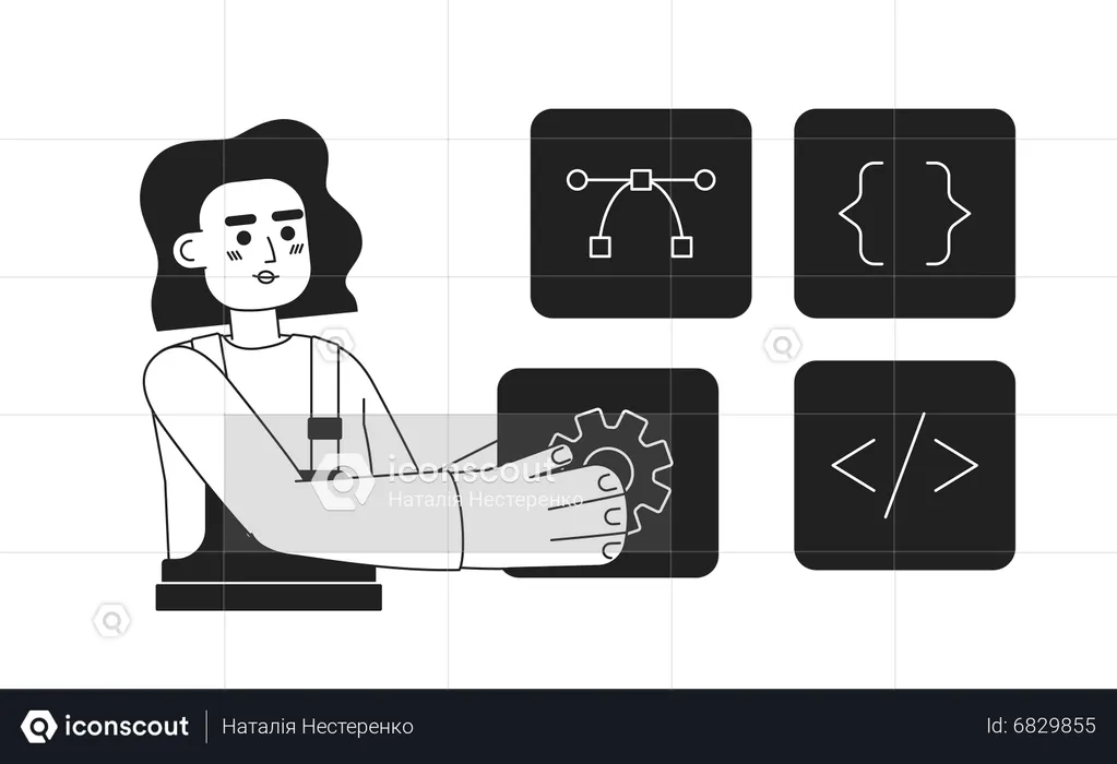 Programadora feminina trabalhando no projeto  Ilustração