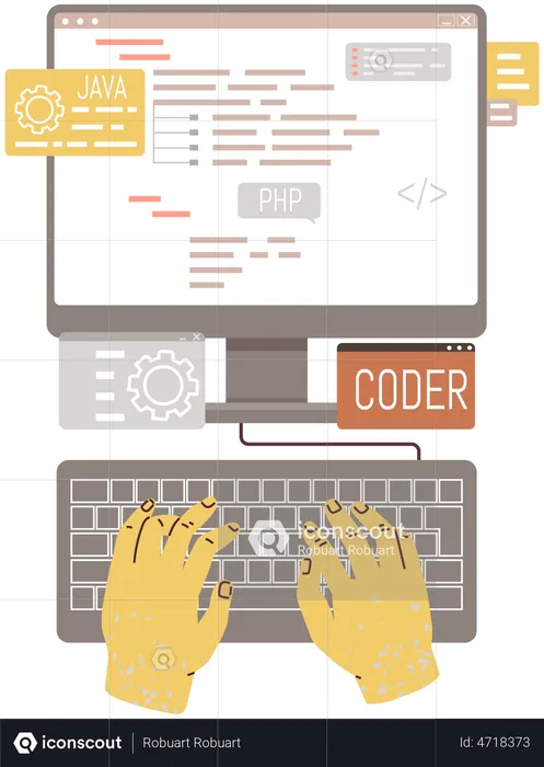 Programmer coding on computer  Illustration