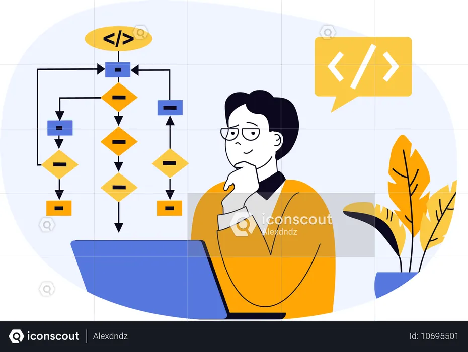 Programmer creating algorithms for website development  Illustration