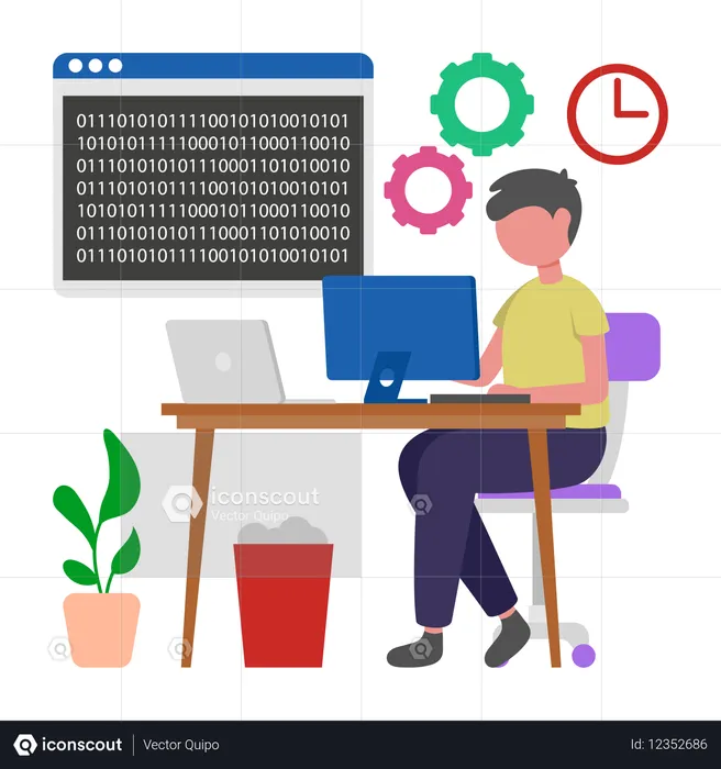 Programmer doing Binary Coding  Illustration