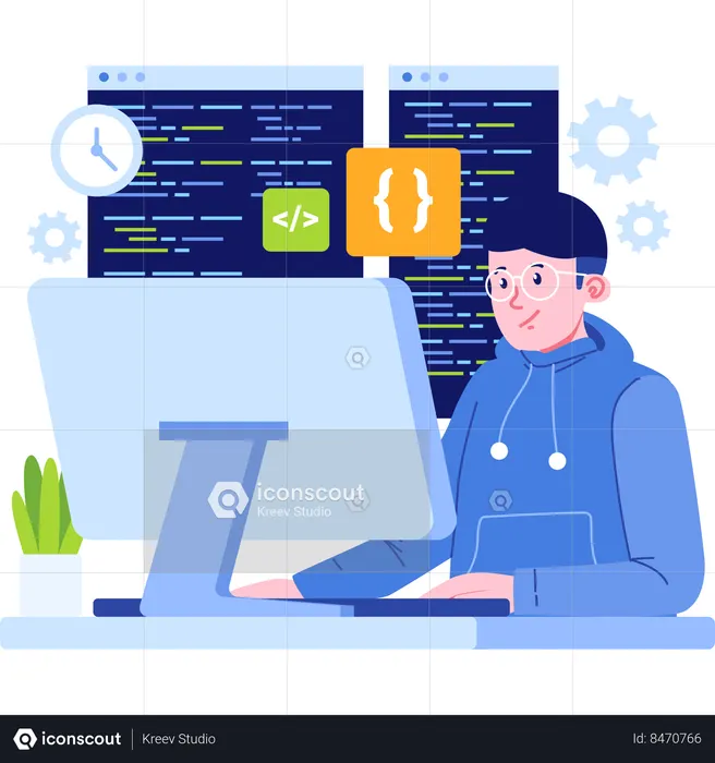 Programmer doing coding on computer  Illustration