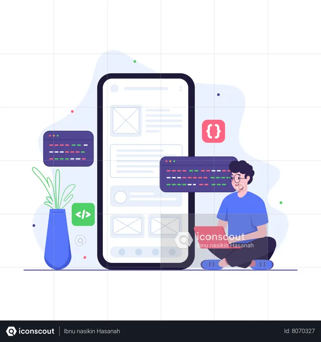 Programmer doing mobile app development  Illustration