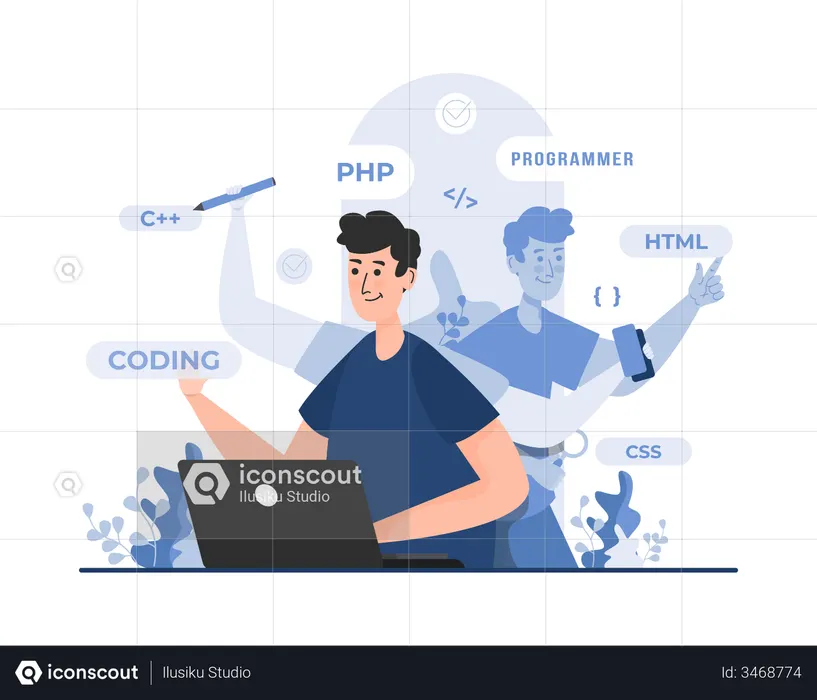 Programmer doing multitasking  Illustration