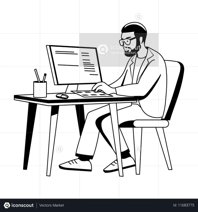 オンラインプログラミングを行うプログラマー  イラスト