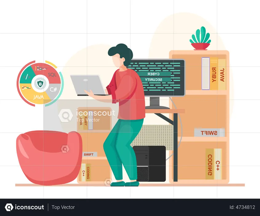 Programmer engineering and coding. Programmer working on web development on computers  Illustration