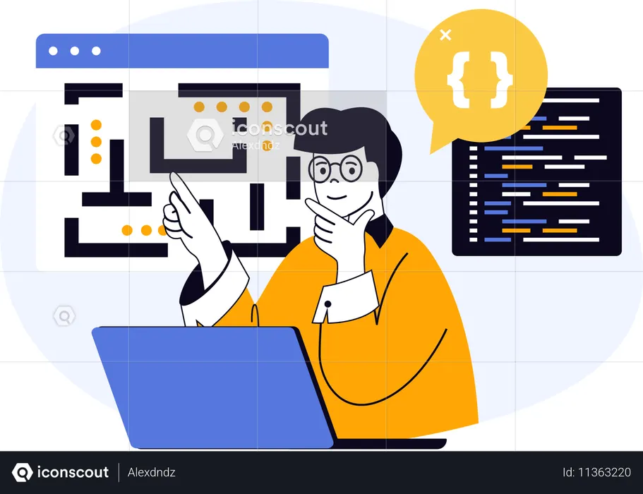 Programmer explaining coding lines  Illustration