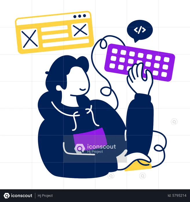 Programmer holding mouse and keyboard to create website  Illustration
