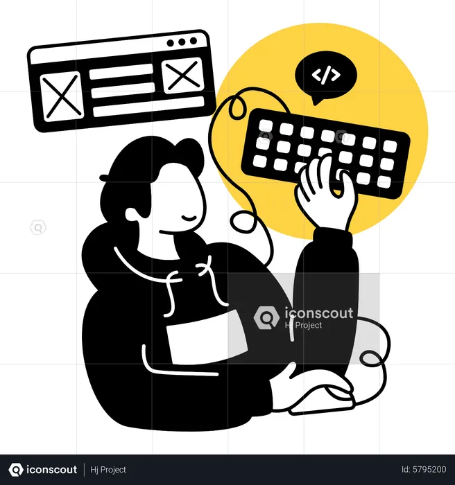 Programmer holding mouse and keyboard to create website  Illustration