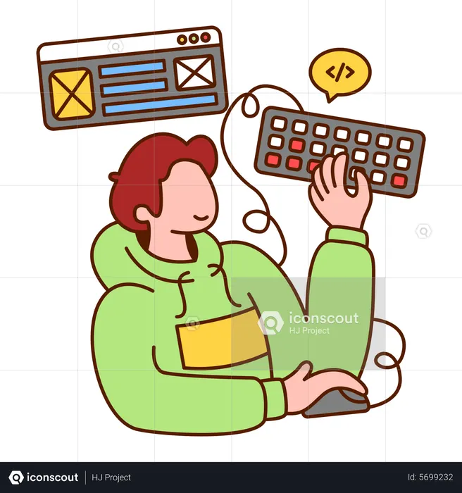 Programmer holding mouse and keyboard to create website  Illustration