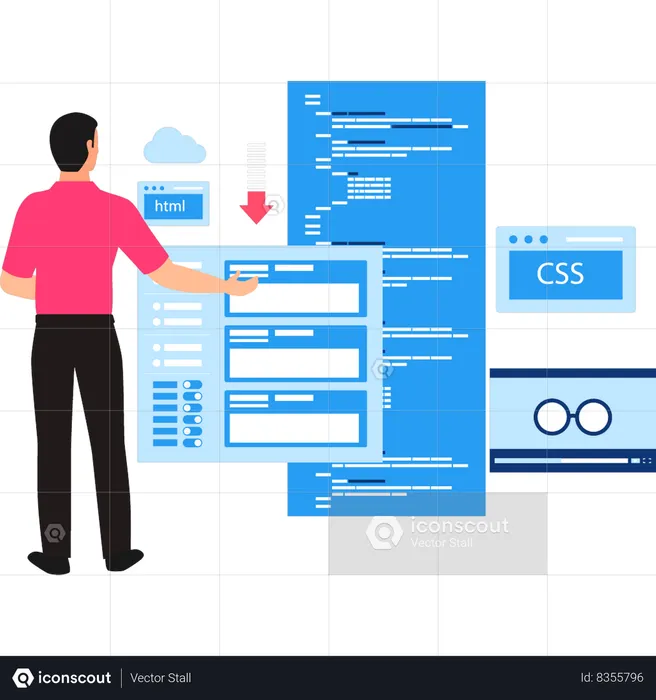 Programmer is coding in CSS and HTML code  Illustration