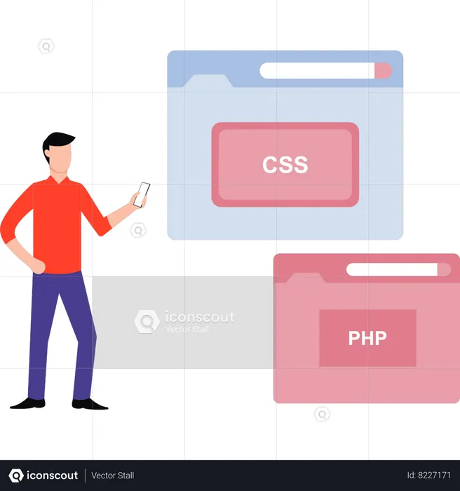 Programmer is explaining coding lines  Illustration
