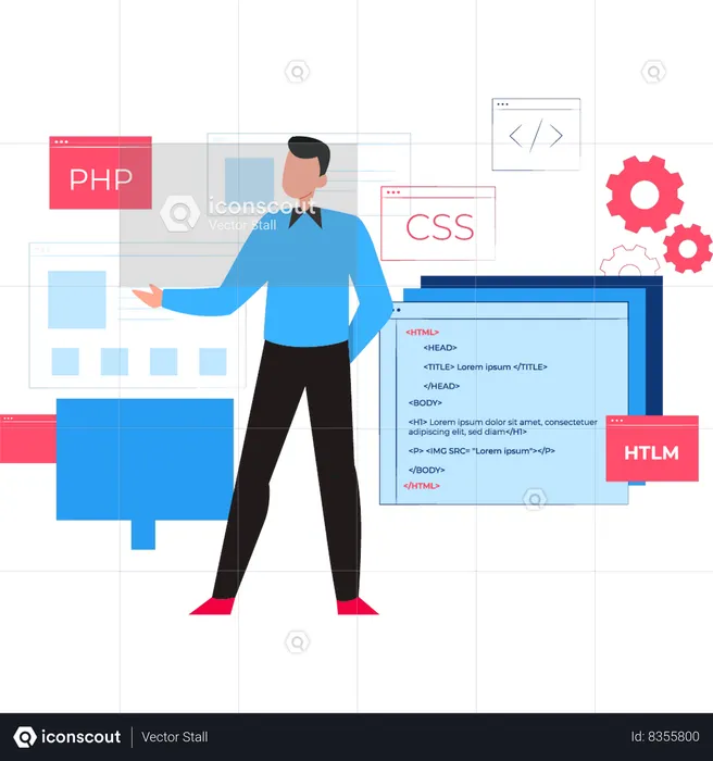 Programmer is learning different computer languages  Illustration