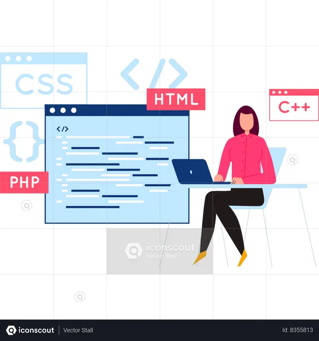 Programmer is learning different computer languages  Illustration