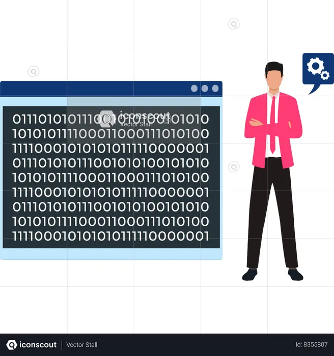 Programmer is viewing binary code  Illustration