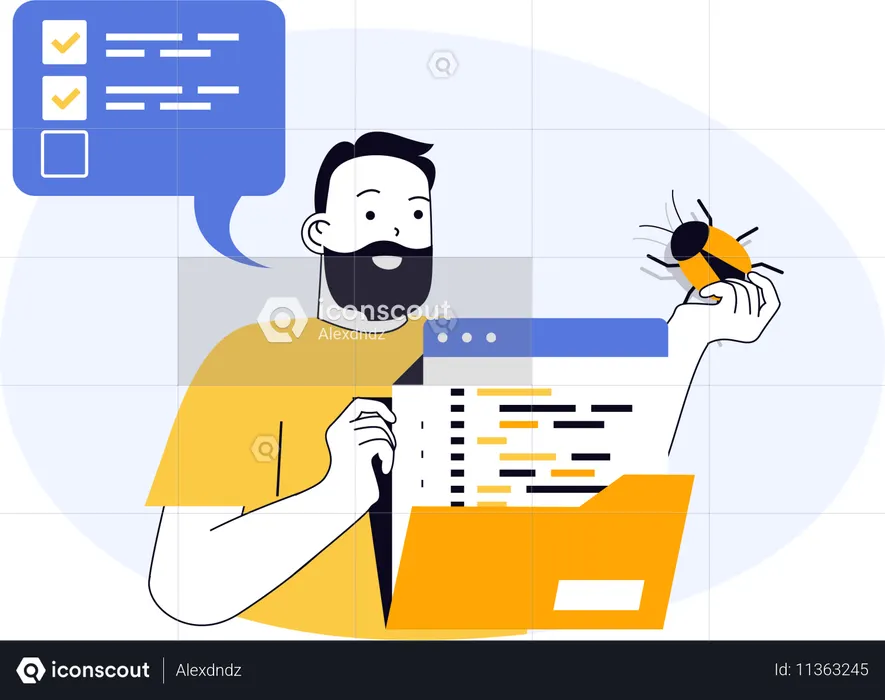 Programmer removes bug from software  Illustration