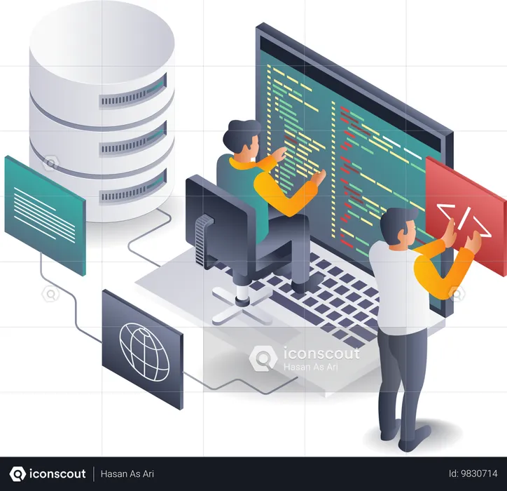 Webホスティングアプリケーションを開発するプログラマーチーム  イラスト