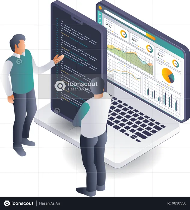 Programmer Teams working on coding  Illustration