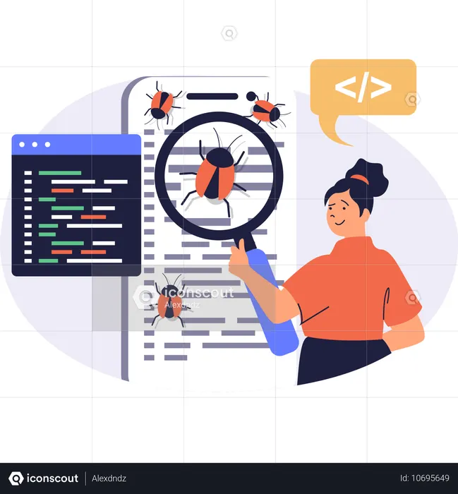 Programmer testing website against malware  Illustration