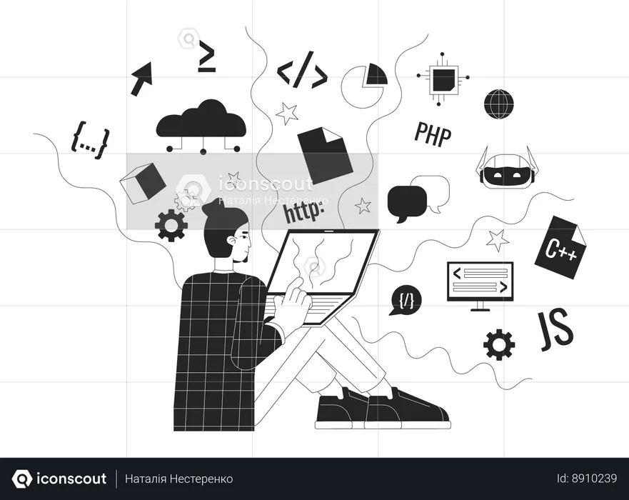 Programmer with laptop  Illustration