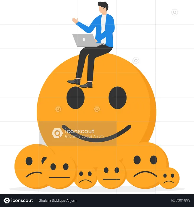 Programmer with laptop on smiley  Illustration