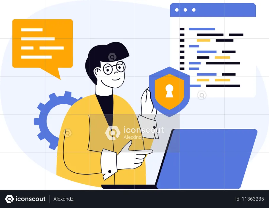 Programmer working on code security  Illustration
