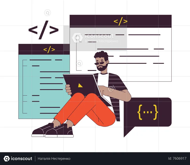 Programmer working on laptop  Illustration