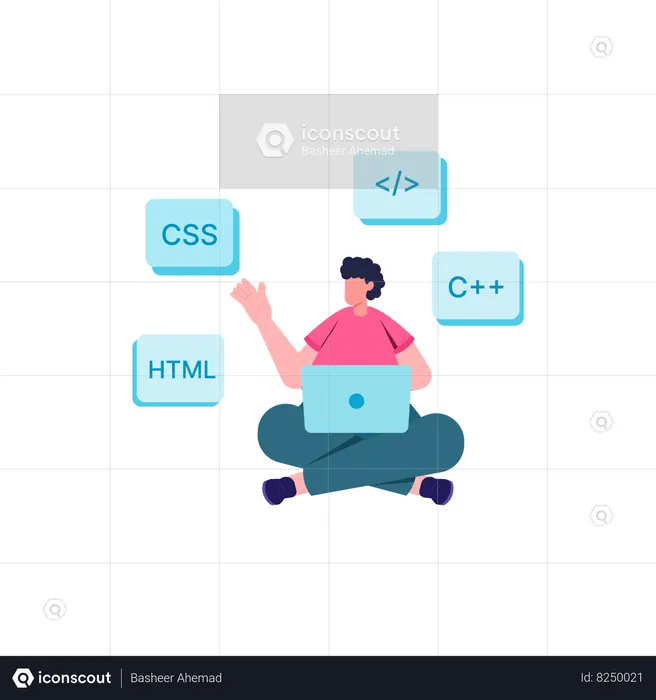 Programmer working on laptop  Illustration