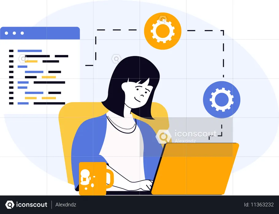 Programmer working on programming lines  Illustration