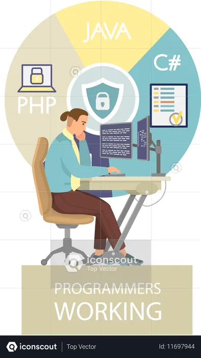 Programmer working on web developing  Illustration
