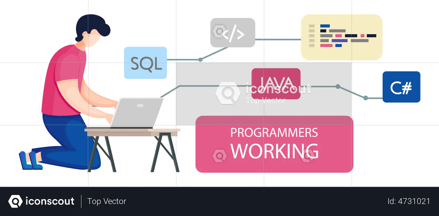 Programmer working on web development on computer  Illustration