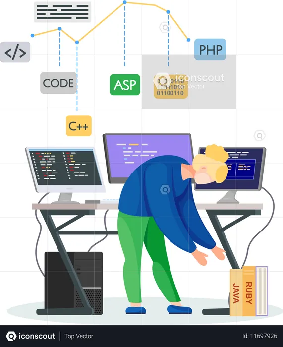 Programmer working on web development on computers  Illustration