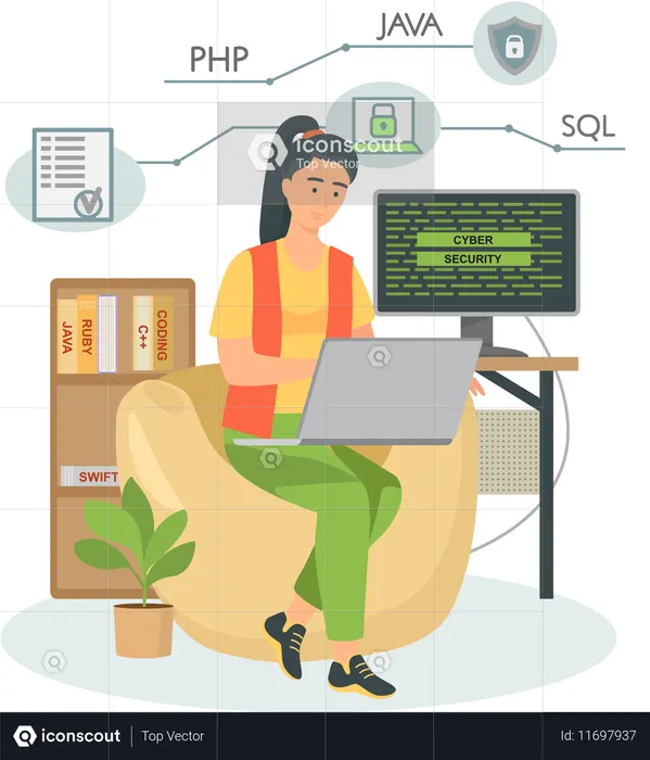Programmer working on web development on computers  Illustration