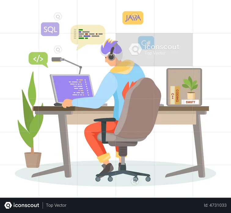Programmer working on web development  Illustration