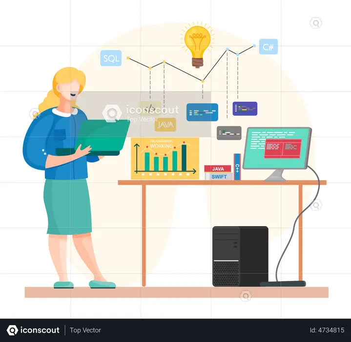 Programmer working on web development  Illustration