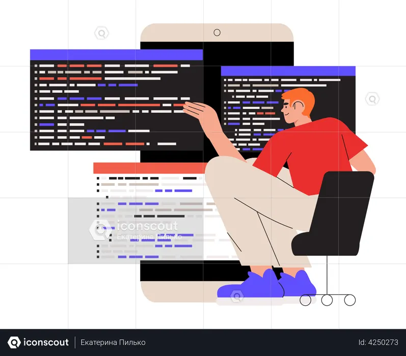 Programmer working on web development  Illustration