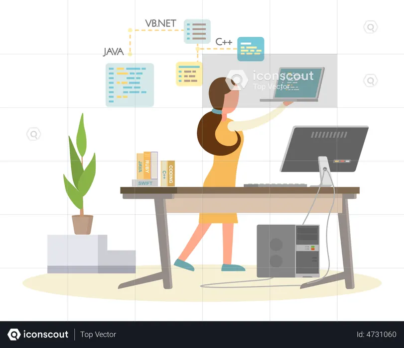 Programmer working on web development on computer  Illustration