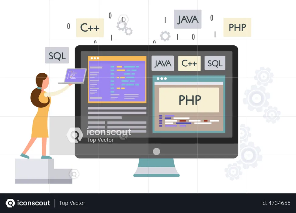 Programmer working on web development on computers  Illustration