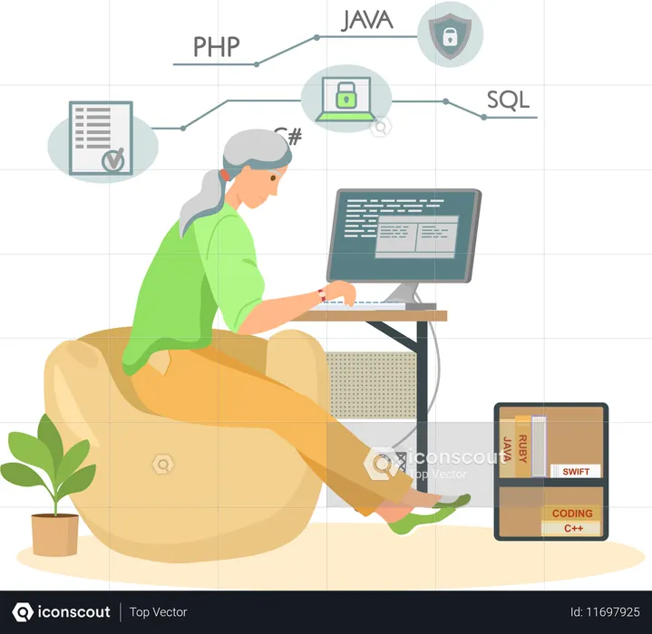 Programmer working on web development on computers  Illustration