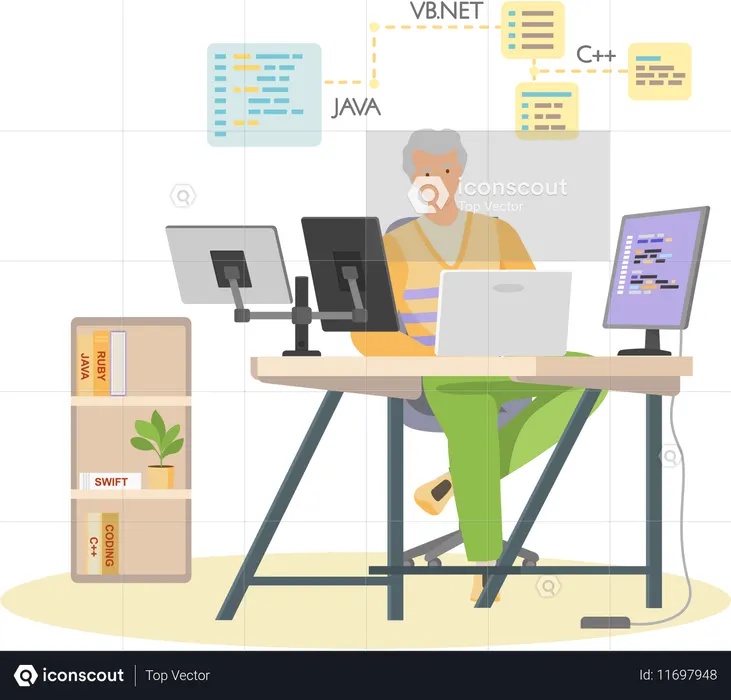 Programmer working on web development on computers  Illustration