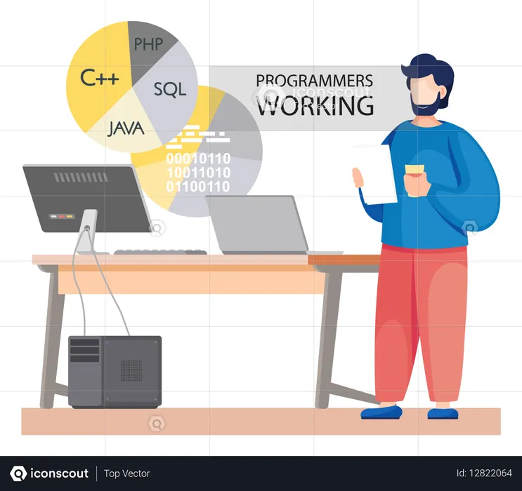 Programmer working on web development on computers  Illustration