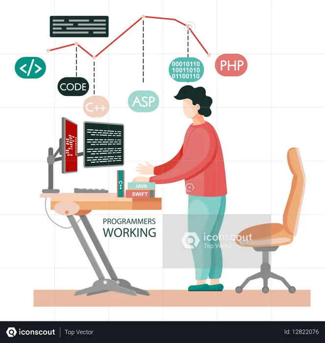 Programmer working on web development on computers  Illustration