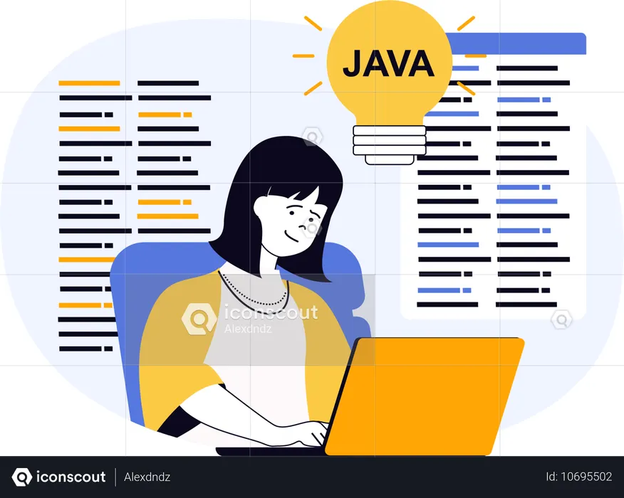 Programmer works on JavaScript program  Illustration