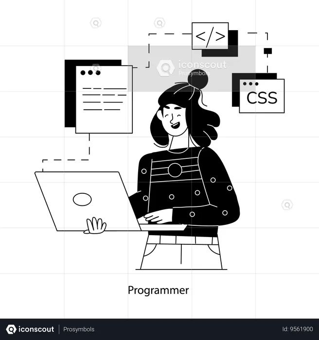 Programmer Writing Programming Lines  Illustration